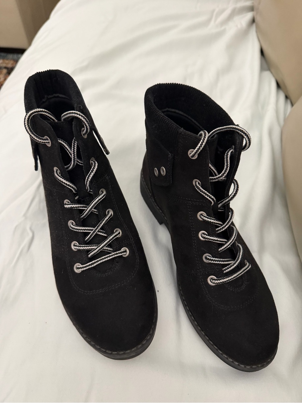 Women's Black Lace-Up Suede Ankle Boots,
size 8 wide, St. John’s Bay